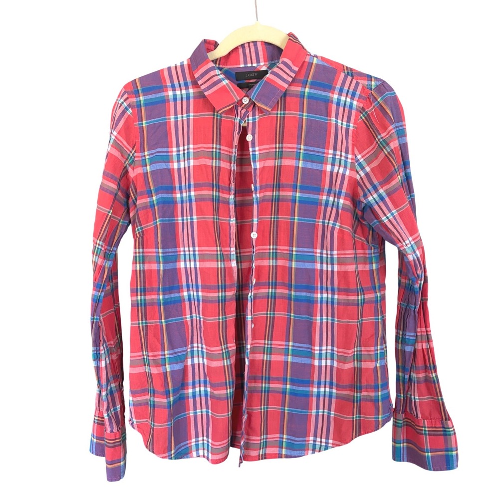 J.Crew Perfect Shirt Multi Plaid Preppy Button Down Cotton Top 10